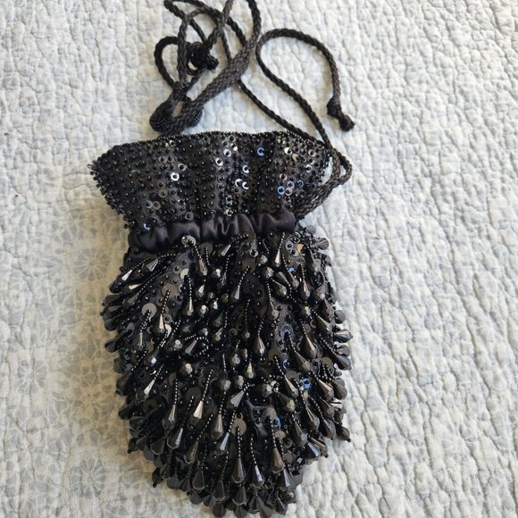 Vintage Lancome Black Beaded Bag/Evening Bag/Cocktail Purse - Picture 2 of 7